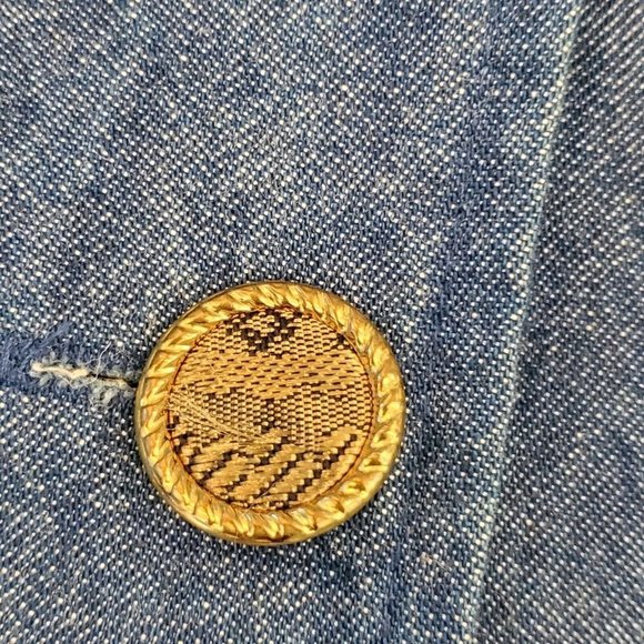 Vintage 80s 90s Denim Jean Western Studded Jacket Gold Floral Shoulders - Picture 5 of 8